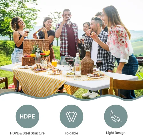 Miniatura 4 de ZENY Mesa plegable de 6 pies, mesa portátil de picnic, mesa de plástico para picnic interior y exterior, mesa para fiestas, camping, mesa plegable