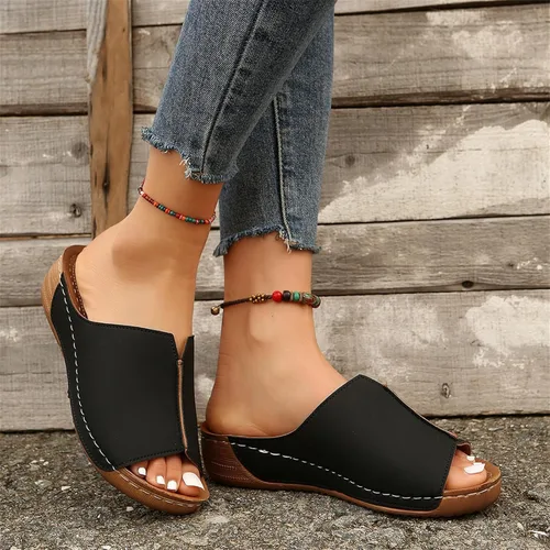 Miniatura 3 de Sandalias ortopédicas para mujer con soporte para el arco, cómodas sandalias ortopédicas de verano con puntera abierta Negro