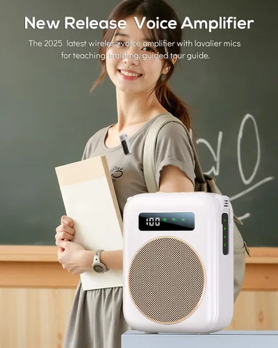 Miniatura 6 de Micrófono inalámbrico con amplificador de voz, amplificador de voz portátil de 2000 mAh, altavoz Bluetooth recargable con 2 micrófonos de solapa