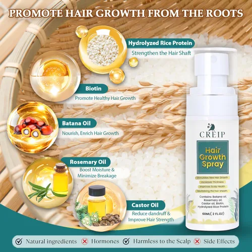 Miniatura 2 de Spray de aceite natural para el crecimiento del cabello: suero de romero Batana, biotina, cafeína, tratamiento para el cuidado del cuero cabelludo