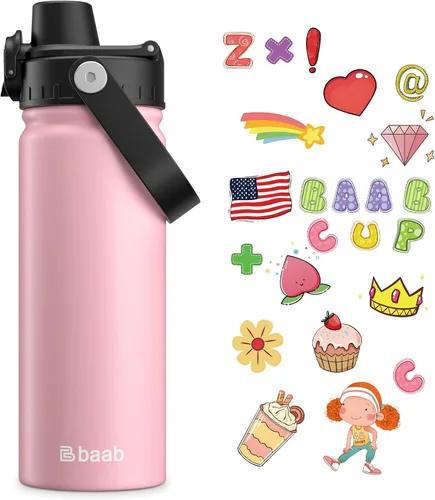 Miniatura 14 de baab Botella de Agua para Niños de 18 oz, Botella de Agua Aislada para Niños con Tapa de Boquilla Bloqueable y Calcomanías, Taza de Agua para Niños