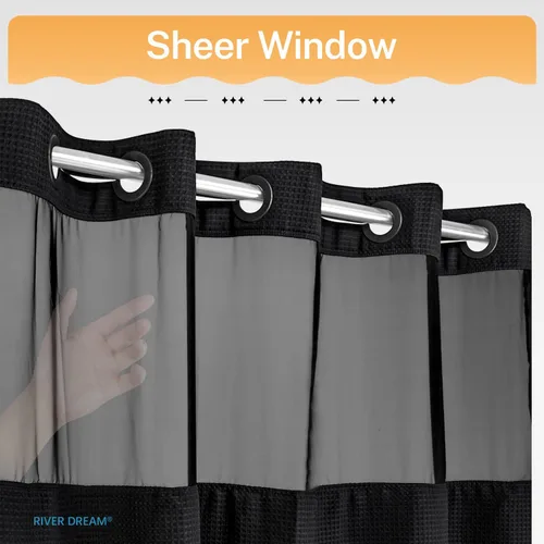 Miniatura 2 de Cortina de baño River Dream de gran peso sin ganchos necesarios con diseño de gofre punteado y forro a presión - 36W x 74H, de calidad hotelera