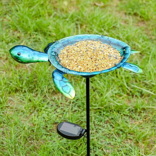 Miniatura 7 de MUMTOP Baño solar para pájaros al aire libre, pequeño comedero para pájaros con estaca de metal de tortuga para decoración exterior de jardín y patio