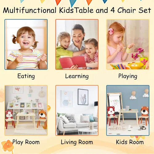 Miniatura 6 de Juego de mesa y 2 sillas para niños, juego de mesa de actividades de madera de 3 piezas, juego de mesa y silla para niños y niñas, guardería, hogar