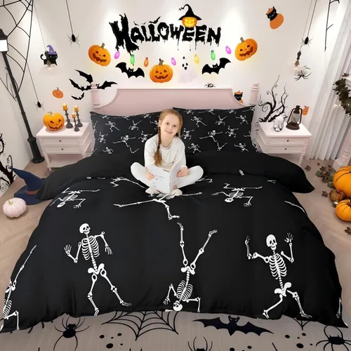 Miniatura 13 de Erosebridal Juego de ropa de cama de murciélago de Halloween, tamaño individual, con purpurina y estrellas, galaxia, funda de edredón para niños