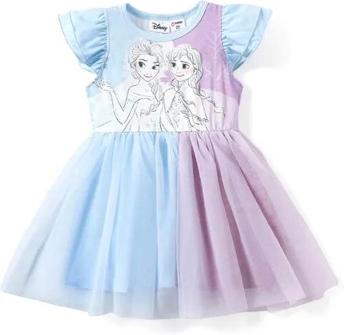 Miniatura 21 de Disney Frozen Elsa Princesa Cenicienta Ariel Jazmín Rapunzel Vestido para bebé/niña, Vestido de manga larga con volantes y superposición de malla