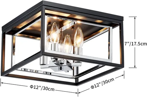Miniatura 3 de AGV LIGHTING CL035S Lámpara de Techo Moderna de Montaje al Ras, Lámpara de Techo Cuadrada, Base E12 3 Luces, L12 x W12 x H7, Acabado Negro Mate