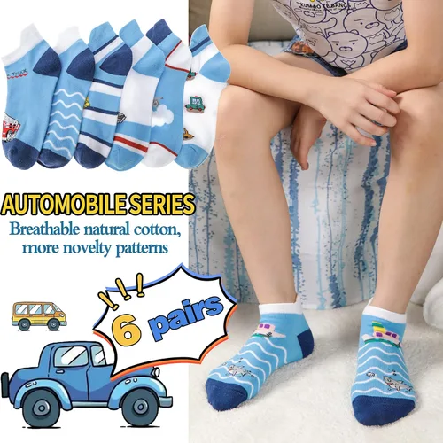 Miniatura 3 de Welwoos Calcetines de tobillo para niños y niños, de corte bajo, divertidos y lindos dibujos animados, calcetines de algodón, 6 pares
