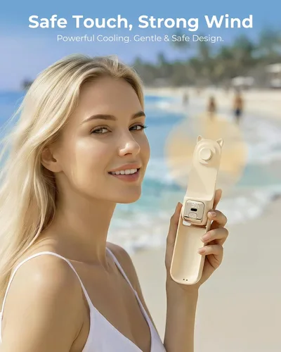 Miniatura 2 de FrSara Ventilador de mano portátil, pequeño ventilador personal recargable, artículos esenciales de viaje de verano con 3 velocidades, 2000 mAh