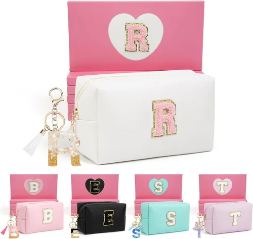 Miniatura 105 de AIBFRID 2 piezas de bolsas de maquillaje iniciales para mujeres, regalos de cumpleaños para niñas de 4 5 6 7 8 9 10 11 12 años, bolsas de cosméticos