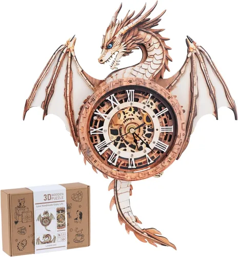 Miniatura 14 de Rompecabezas 3D para adultos, kit de reloj de madera de casa de Navidad con péndulo, manualidades de madera para decoración del hogar, rompecabezas