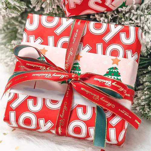 Miniatura 7 de WRAPAHOLIC - Papel de regalo de Navidad reversible, minirollo, 17 pulgadas x 33 pies, diseño de árbol de Navidad con letras “joy”, perfecto