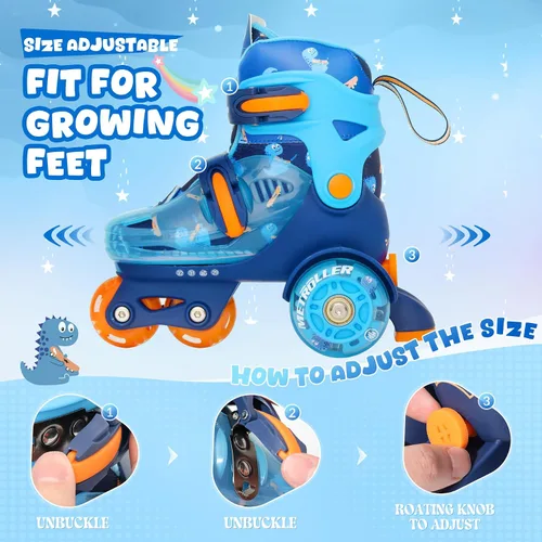Miniatura 3 de METROLLER Patines de equilibrio con ruedas ajustables para niños pequeños de 3 a 6 años, arcoíris, unicornio, dinosaurios, patines con ruedas