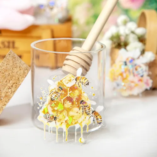 Miniatura 6 de 60 piezas de calcomanías holográficas de abejas de jardín para niñas estéticas – Calcomanías transparentes de abejas, florales, de panal