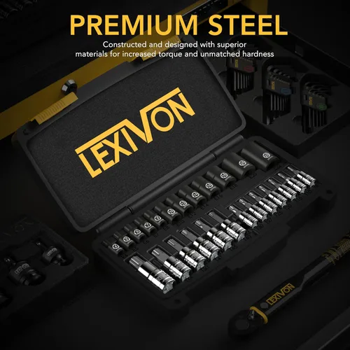 Miniatura 2 de LEXIVON Master Torx Juego de Brocas y Dados, Aleación S2 Premium y Acero Cr-V 25 Piezas, Dados de Broca T8-T60 y E-Torx E4-E22 Estuche