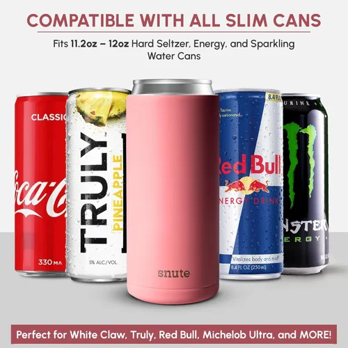 Miniatura 7 de Enfriador de latas para cerveza, refrescos, agua con gas, acero inoxidable aislado al vacío para latas de 12 onzas (rosa, delgado)