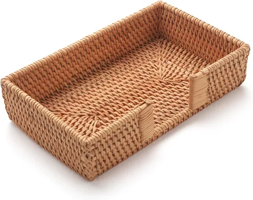 Miniatura 11 de Servilletero cuadrado de ratán, servilleteros para servilletas de papel, 7.5" x 7.5" x 2.5", bandeja de mimbre para servilletas, soporte tejido