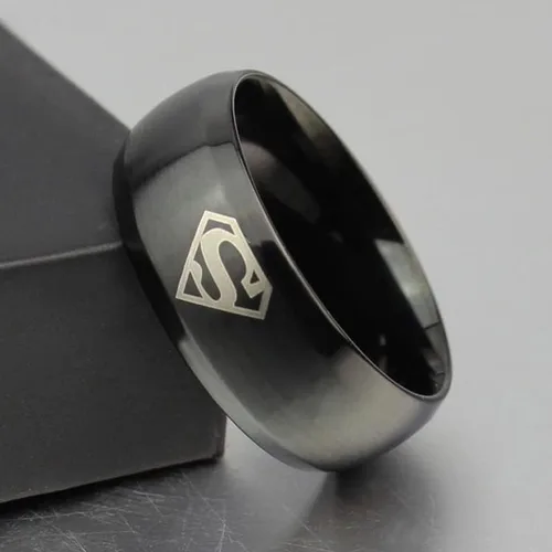 Miniatura 4 de Dilanco alianza de bodas de 8 mm, negro con borde biselado de tungsteno, Carbide, para hombres, cómodo ajuste con "Superman".
