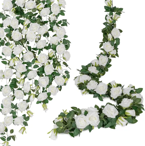 Miniatura 13 de U'Artlines Paquete de 5 guirnaldas florales de vid de rosas artificiales de color rosa en total de 32.5 pies, guirnalda de flores de seda de vid