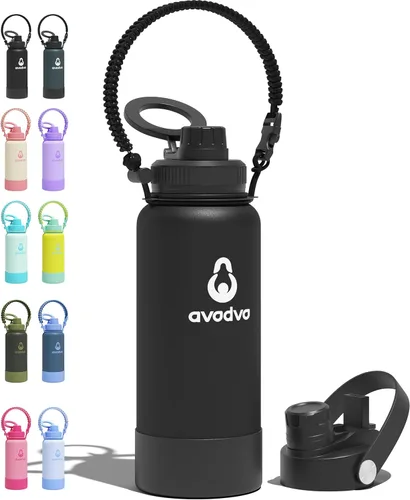 Miniatura 21 de Botella de agua aislada de 18 onzas con 2 tapas (tapa de popote y boquilla 2 en 1, tapa magnética), botella de agua delgada con correa, botella