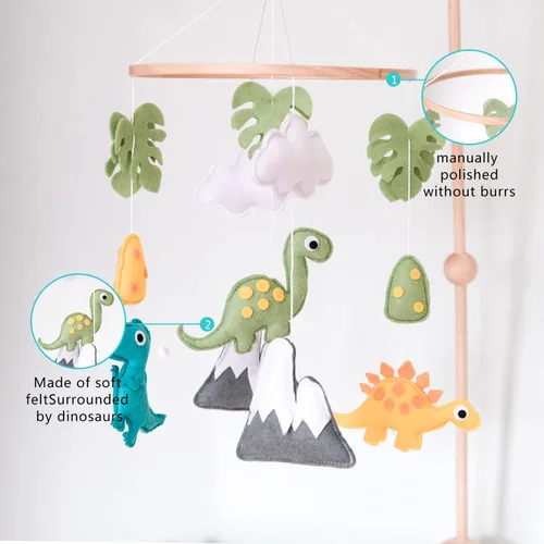Miniatura 4 de Móvil para cuna de bebé de dinosaurio, móvil de dinosaurio para bebé, decoración de guardería neutra para Pack N Play, para bebé niño y niña