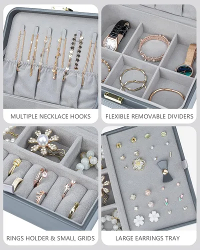 Miniatura 2 de V-LAFUY Caja organizadora de joyas organizador de joyas para hombre 2 capas con bandeja extraíble joyero de regalo para día de Acción de Gracias
