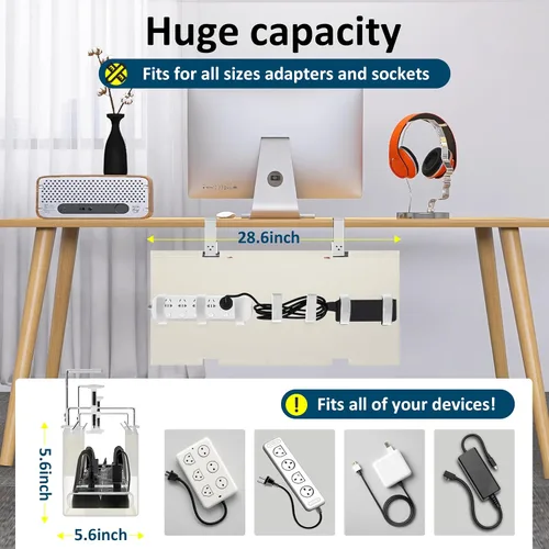 Miniatura 2 de Bandeja de organización de cables debajo del escritorio, gestión de cables debajo del escritorio, montaje de abrazadera/tornillo, organización