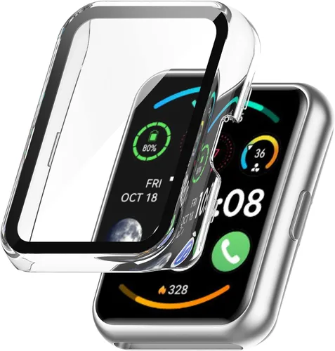 Miniatura 8 de FitTurn Compatible con Huawei Watch FIT 2 Funda protectora de pantalla PC + película templada resistente a los arañazos Funda protectora para Huawei
