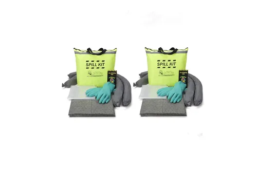 Miniatura 8 de AABACO Kit universal para derrames de aceite de 5 galones con almohadillas absorbentes, calcetines, bolsa de lona amarilla, guantes y bolsa