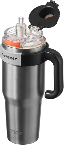 Miniatura 17 de TKK Vaso de 27 onzas con asa y popote, botella aislada con revestimiento de cerámica, taza de viaje 100% a prueba de fugas para agua, té helado