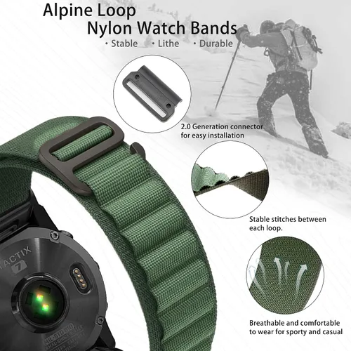 Miniatura 4 de Correas de reloj compatibles con Garmin Fenix 7 Pro 6 Pro 5 plus Instinct 1 2 Forerunner 965 955 945 36.820 in Velcro/Alpine Loop Correa de reloj