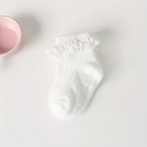 Miniatura 6 de 5 pares de calcetines antideslizantes antideslizantes para bebés y niñas pequeñas de encaje con rayas de flores