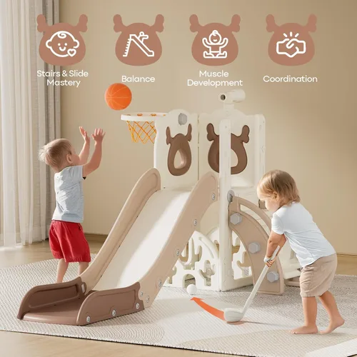 Miniatura 2 de Mloong Tobogán 7 en 1 para Niños Pequeños, Tobogán para Niños Pequeños Bebés de 1-3 Años, Interior y Exterior con Aro de Baloncesto Golf Mejorado