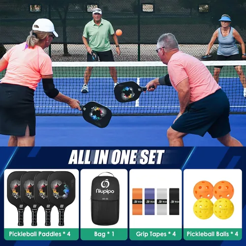 Miniatura 3 de niupipo Pickleball Paddles Set of 2/4/1, USAPA Approved Carbon Fiber & Fiberglass Hybrid, Easy Power, Polypropylene Honeycomb Core, Cushioned 4.72