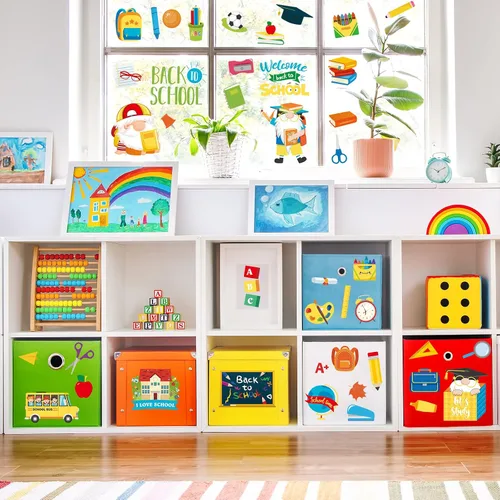 Miniatura 2 de Whaline 8 hojas de calcomanías para ventana de regreso a clases, gnomo, autobús, lápiz estático de doble cara, calcomanías de ventana para el primer