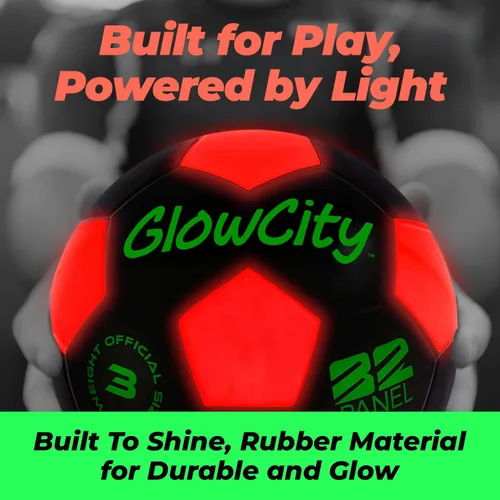 Miniatura 5 de GlowCity Balón de fútbol que brilla en la oscuridad - Tamaños 3, 4, 5 para niños, adolescentes y adultos - Balón de fútbol que se ilumina con 2