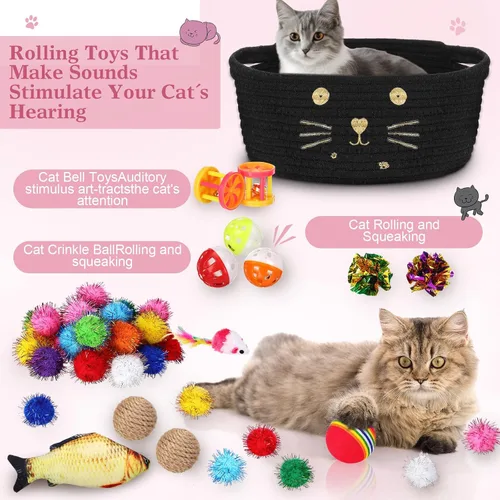 Miniatura 3 de Zopeal - Juego de 58 cestas de almacenamiento para gatos de verano, juguetes de regalo, bolas intermitentes coloridas para mascotas, bolas Negro
