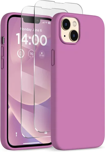 Miniatura 19 de Funda de silicona diseñada para iPhone 14 Plus, con 2 protectores de pantalla, funda protectora de cuerpo completo a prueba de golpes, funda delgada