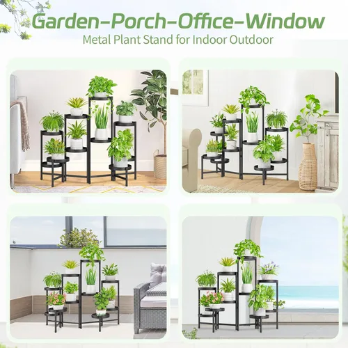 Miniatura 3 de iDavosic.ly Soporte para plantas para interiores y exteriores, estante esquinero de metal de 5 niveles, estante alto plegable para orquídeas