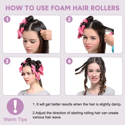 Miniatura 6 de Rizadores de cabello flexibles para dormir, 30 varillas flexibles (9.45" y 5 tamaños 0.39"-0.78"), conjunto de rizado sin calor para cabello corto