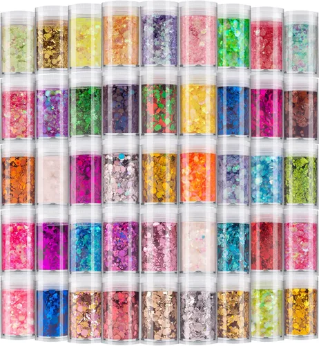 Miniatura 11 de Mezcla de purpurina gruesa y fina multicolor, 36 colores de lentejuelas gruesas y mezcla de polvo - Copos iridiscentes de purpurina cosmética