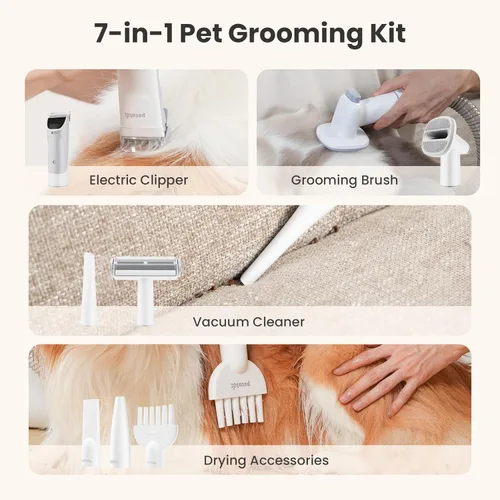 Miniatura 3 de Pecute Aspiradora y secadora de aseo para perros, kit de aseo para mascotas 7 en 1 con cortadora, aspiradora para perros de 10000 Pa para el aseo