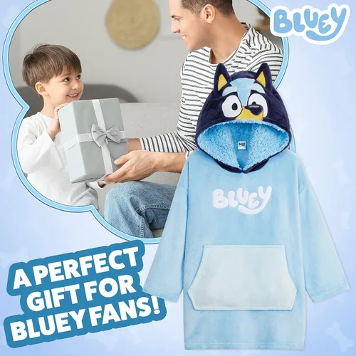 Miniatura 3 de Bluey Manta con Capucha para Niños, Manta Cálida y Acogedora de Forro Polar Portátil, Regalo para Niñas Azul/Azul marino