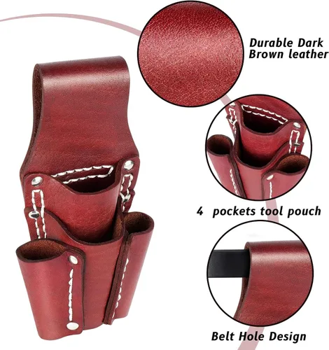 Miniatura 4 de Bolsa de herramientas de cuero, bolsa de herramientas de electricista con 4 bolsillos, resistente y duradera, para cualquier electricista/soldador