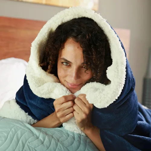 Miniatura 6 de Catalonia Manta Sherpa de Lana Azul Marino, Manta de Felpa de Visón Súper Suave para Sofá, Manta Mullida y Esponjosa para Cama y TV, Mantas Pesadas