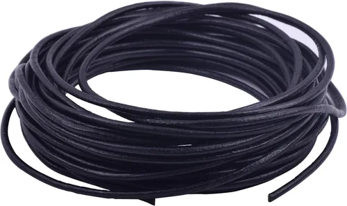 Miniatura 33 de KONMAY Cordón redondo de cuero real de 0.039 pulgadas, cordón de cuero negro de 25 yardas para hacer joyas, collares, pulseras y manualidades