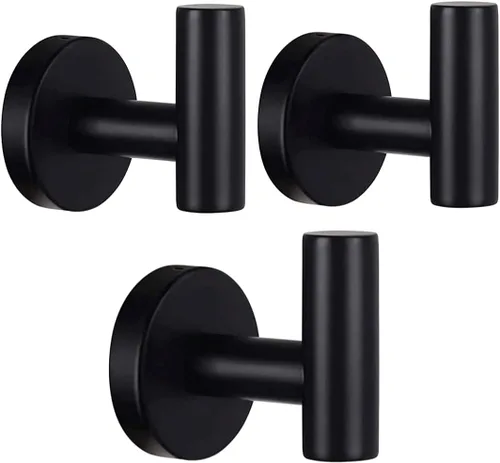 Ganchos para toallas de pared, ganchos de baño, color negro mate, ganchos para abrigos, SUS 304, acero inoxidable, resistente, colgador de puerta,