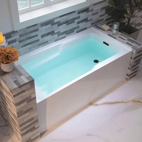 Miniatura 21 de WOODBRIDGE Bañera rectangular de acrílico de 60 pulgadas en blanco con drenaje derecho, desagüe desplegable negro mate incluido BA6030R Mate negro