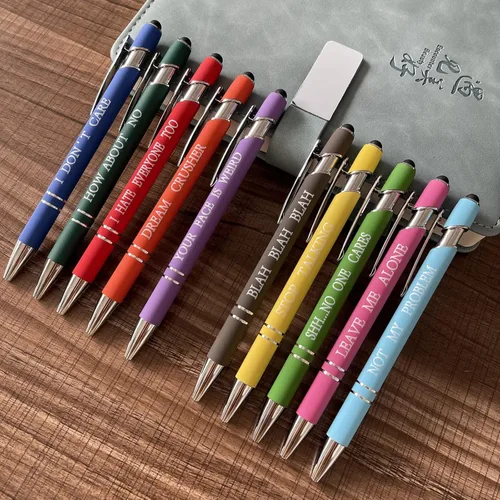 Miniatura 4 de Jxueych 10 bolígrafos motivacionales con citas sarcásticas, regalos de oficina, 2 en 1, elegante lápiz capacitivo de metal para pantallas táctiles