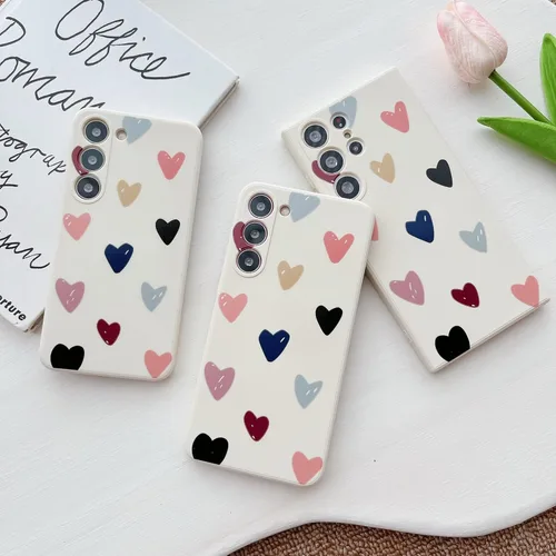 Miniatura 4 de Funda de teléfono con forma de corazón para Samsung Galaxy S25, linda funda de silicona femenina de silicona flexible con corazones kwaii, fundas
